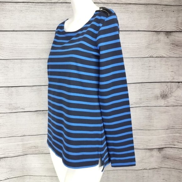 Ann Taylor Stripe Shoulder Zip Cotton Tee NWT $54 - Picture 4 of 6